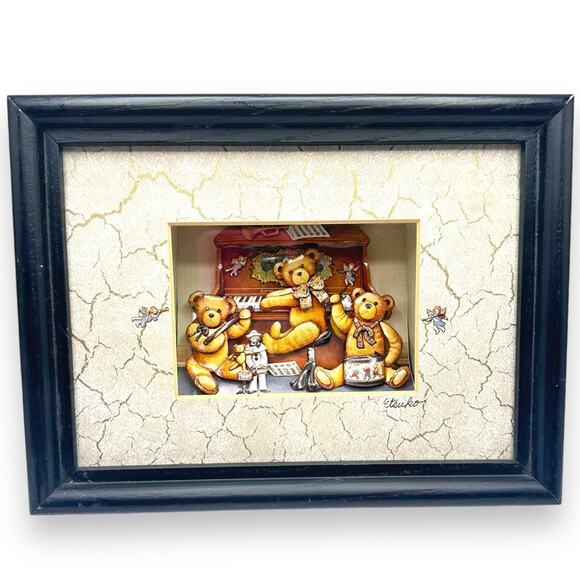 Framed teddy bear Tatebanko handcrafted framed art by ETSUKO (USHIDA) LAWLER - Picture 1 of 10